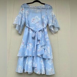 French Connection Alba Tie Waist Dress Sea Breeze 6 Floral Romantic Feminine